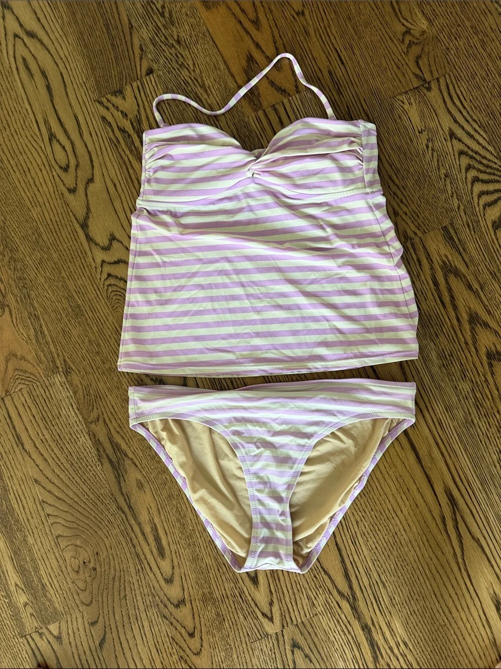 J. Crew Pink and White Striped Tankini Set